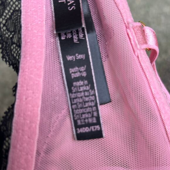 Victoria's Secret Very Sexy Push Up Bra Pink Black Lace Underwire Size 34DD‎ - Picture 7 of 8